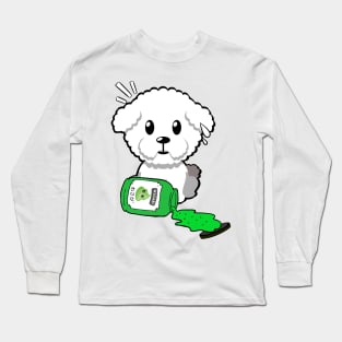 Cute Furry dog Spills a jar of wasabi sauce Long Sleeve T-Shirt